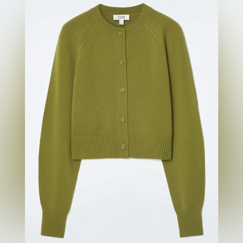COS Cropped Wool Cardigan Olive Green